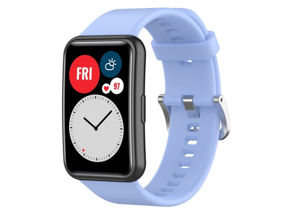 Bracelete para Huawei Watch Fit New Silicone Fivela de Aço Prateada Azul Crisântemo XIAOMOYU