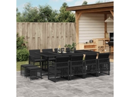Vidaxl 13 Pcs Conjunto De Jantar P/jardim Com Almofadões Vime Pe Preto