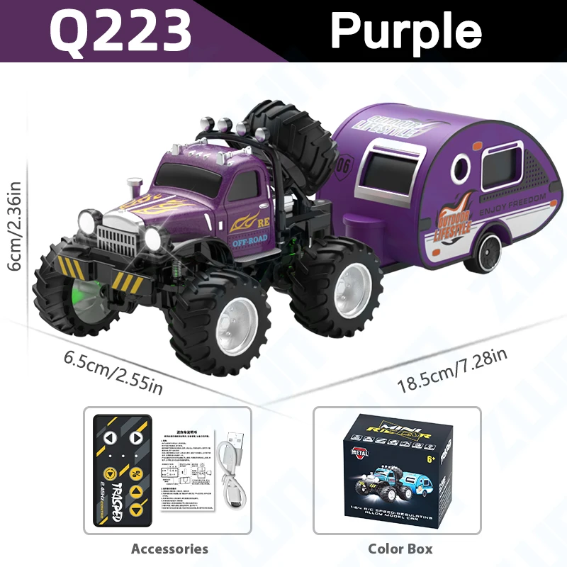 (q223 Roxo) Caminhão Miniatura Com Controle Remoto 1:64, Modelo De Carro Com Controle Remoto Feito Em Metal, Brinquedo Infantil