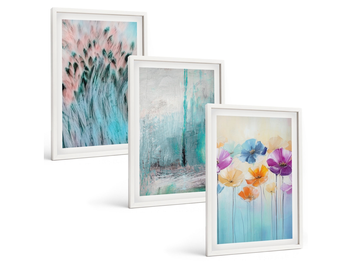 Pinturas Murais Modernas Flores, Padrões De Fundo Pastel Moldura Branca Quadros Para O Escritório Espelharte (3 Piezas De 40x60 Cm)
