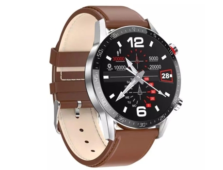 Smartwatch Lemfo L13 Prateado Bracelete Couro Castanho