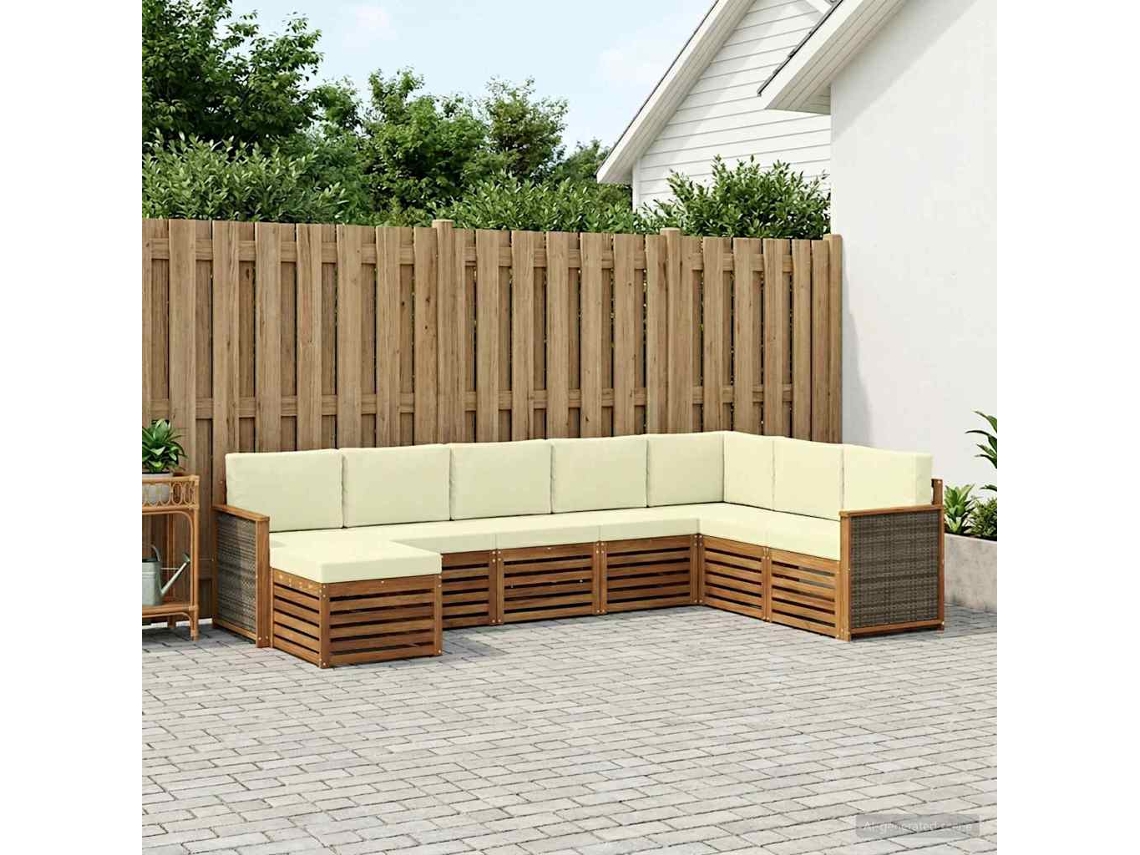 Vidaxl Conjunto De Sofás Para Exterior 6 Pcs Natural E Creme
