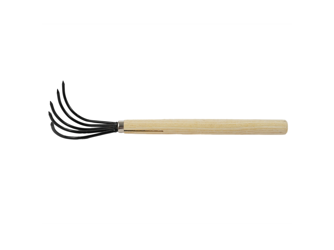 Ancinho de jardim com ponta longa de madeira, ferramenta resistente à flexão para capinar ou remover ervas daninhas.