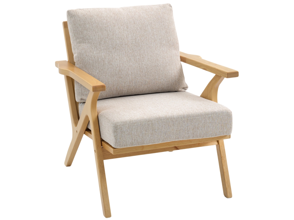 Poltrona lounge escandinava em tecido de linho com almofadas e pernas de borracha 76x87x88 cm bege S/MARCA