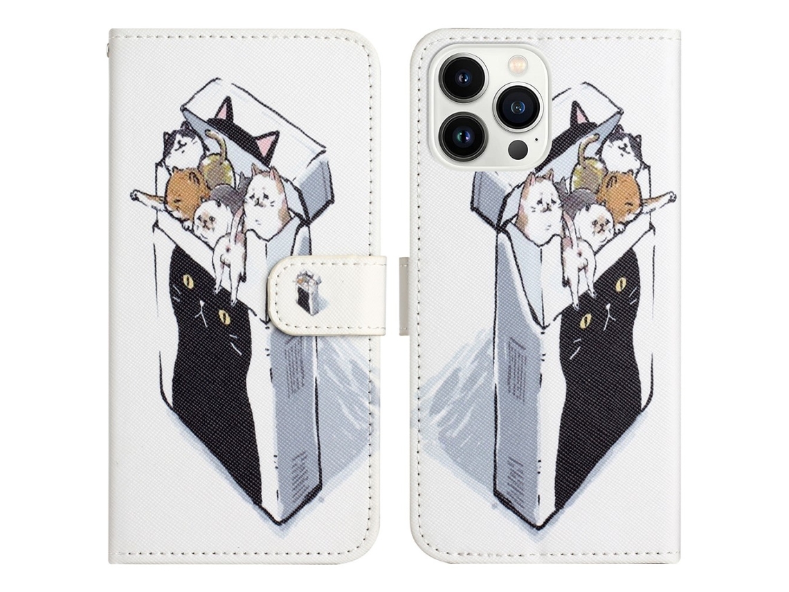 Capa Em Couro Pu Para Apple Iphone 16 Pro Max - Gatos