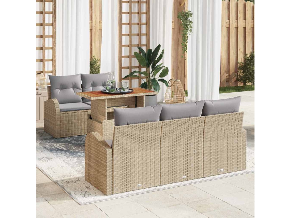 Vidaxl Conjunto de Sofá de Jardim 6 Pcs Bege Rattan Sintético
