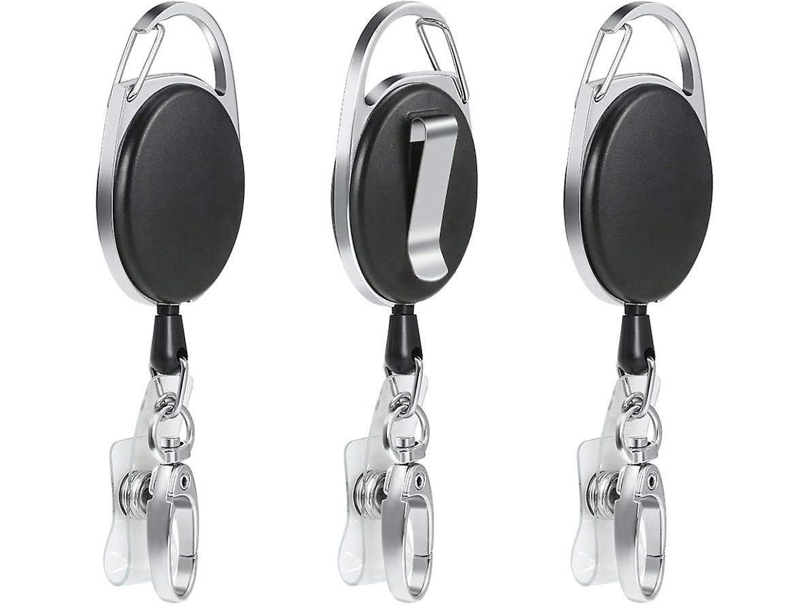 Porta-crachá Retrátil Com 3 Clipes E Presilha Para Chaveiro. Ideal Para Porta-crachá De Identificação.