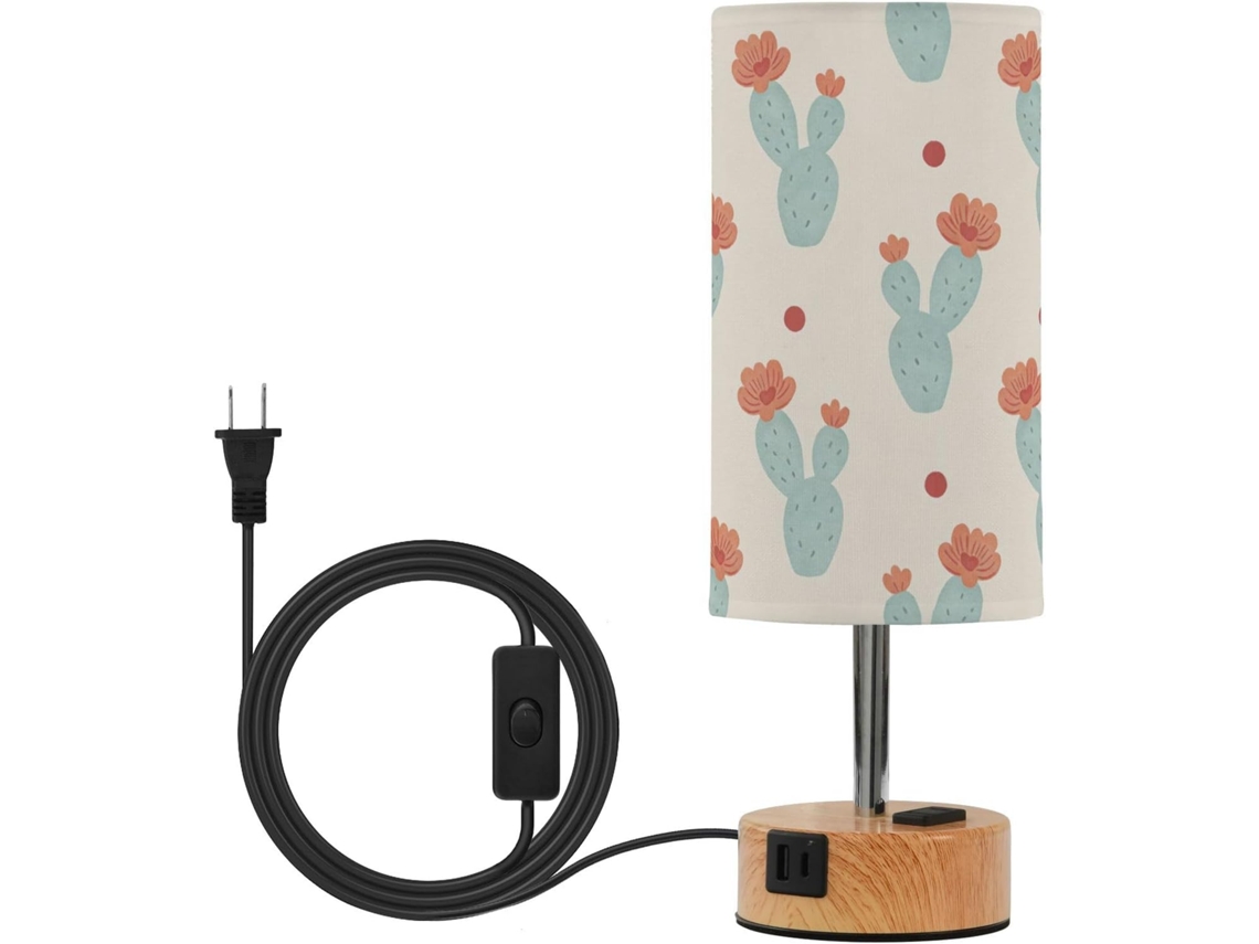 Luminária De Mesa Junzan Pequena, Em Formato De Cacto Bege, Com Portas Usb C + A E 3 Temperaturas De Cor Para Sala Estar