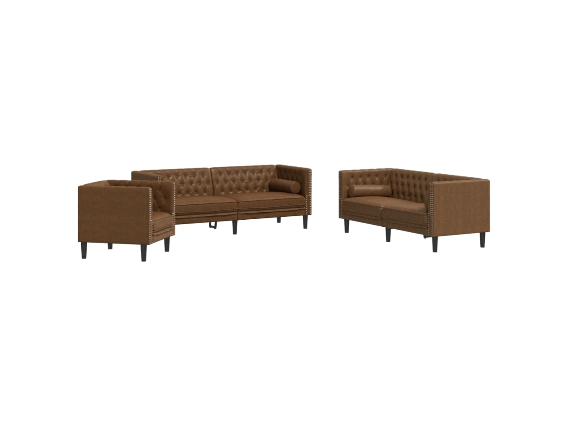 Chesterfield Sofa Set, Chesterfield Sofa Sets Vidaxl Marrom Couro Artificial (n/a)