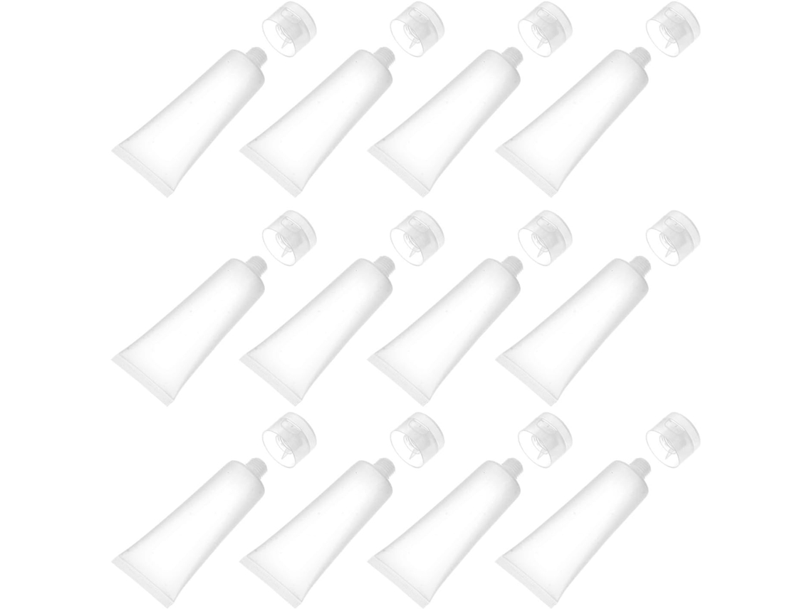 Pacote com 12 potes vazios de 50g com tampa flip-top, ideal para cosméticos.