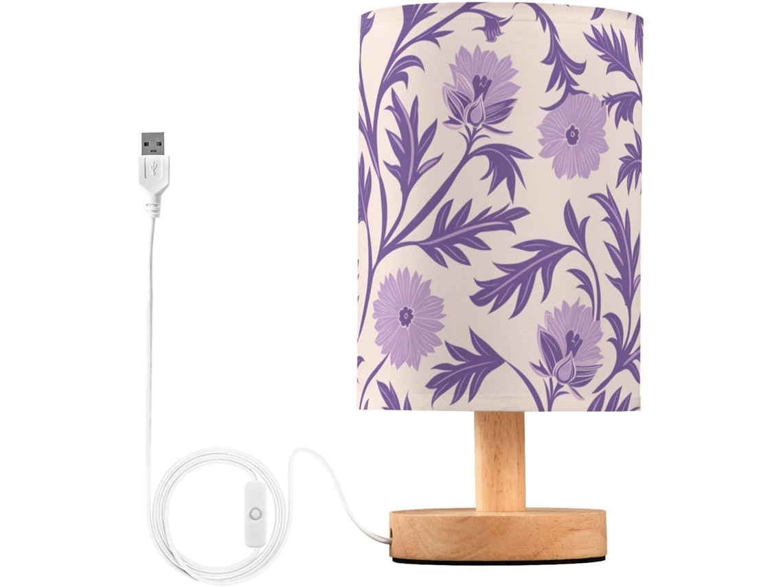 Candeeiro De Cabeceira Elegante E Moderno Com Floral Lavanda Padrão Para Cuarto Infantil, Candeeiro De Mesa Infantil