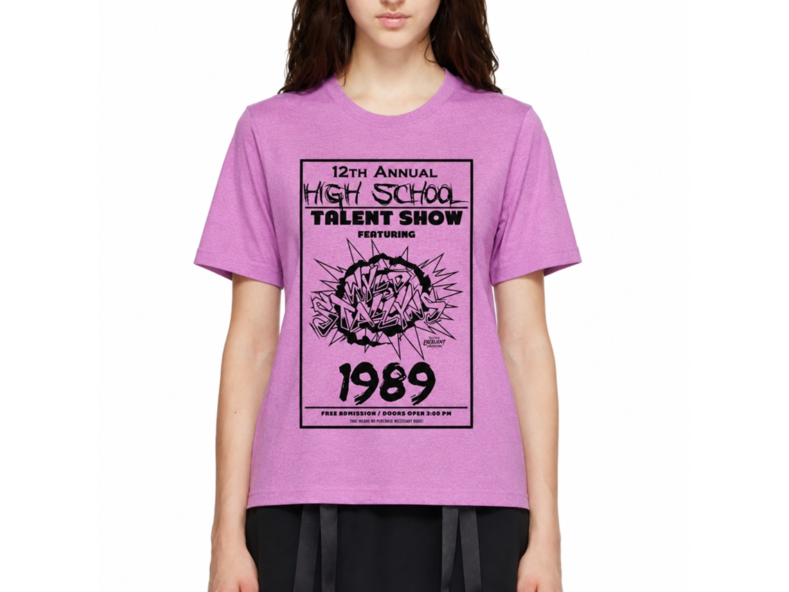 Rockinstone Bill And Ted The Talent Show Heather Neon Purple Adult T-shirt Size:s