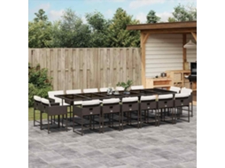 Vidaxl 17 Pcs Conjunto Jantar P/ Jardim C/ Almofadões Vime Pe Castanho