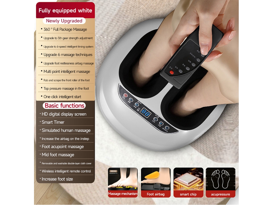 Massageiro Automático De Pés E Pernas Com Aquecimento, 5 Níveis De Intensidade Temporizador Inteligente, Compacto, Recarregável, Uso Diár...