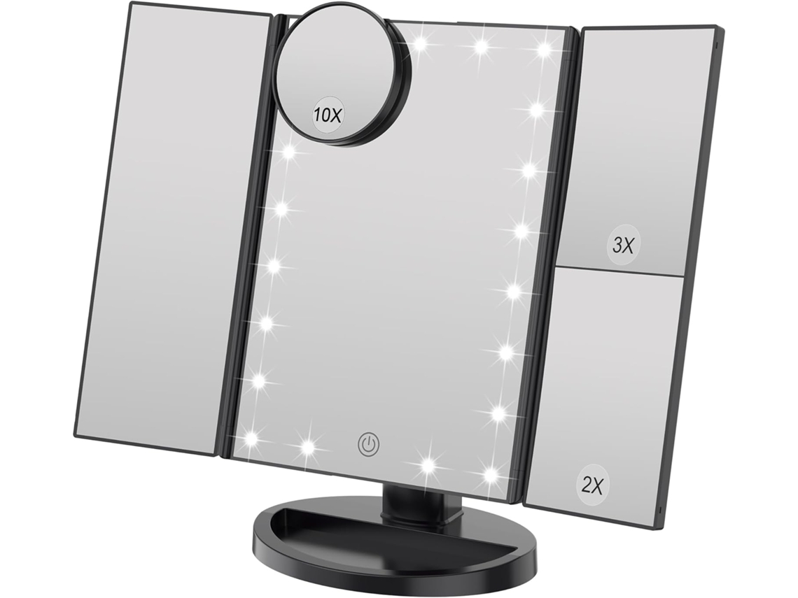 Tri Fold Makeup Mirror, 21 Leds And 2x/3x Magnification, Touch Switch To Adjust Brightness Beijiyi (black)
