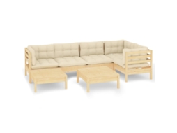 Conjunto de 7 Lounge Jardim com Almofadões Creme Pinho Maciço MAISON EXCLUSIVE