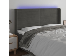 Vidaxl Cabeceira De Cama C/ Led Veludo 163x16x118/128 Cm Cinza-escuro