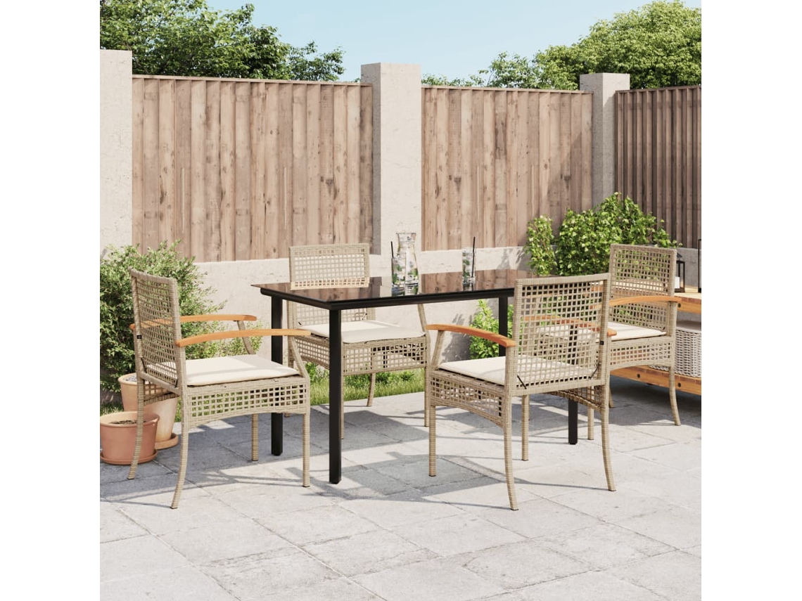 Conjunto 5 Peças Jantar P/ Jardim Com Almofadões Vime Pe Bege Dkd Home Decor
