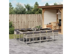 Vidaxl 11 Pcs Conjunto Jantar P/ Jardim C/ Almofadões Vime Pe Cinzento