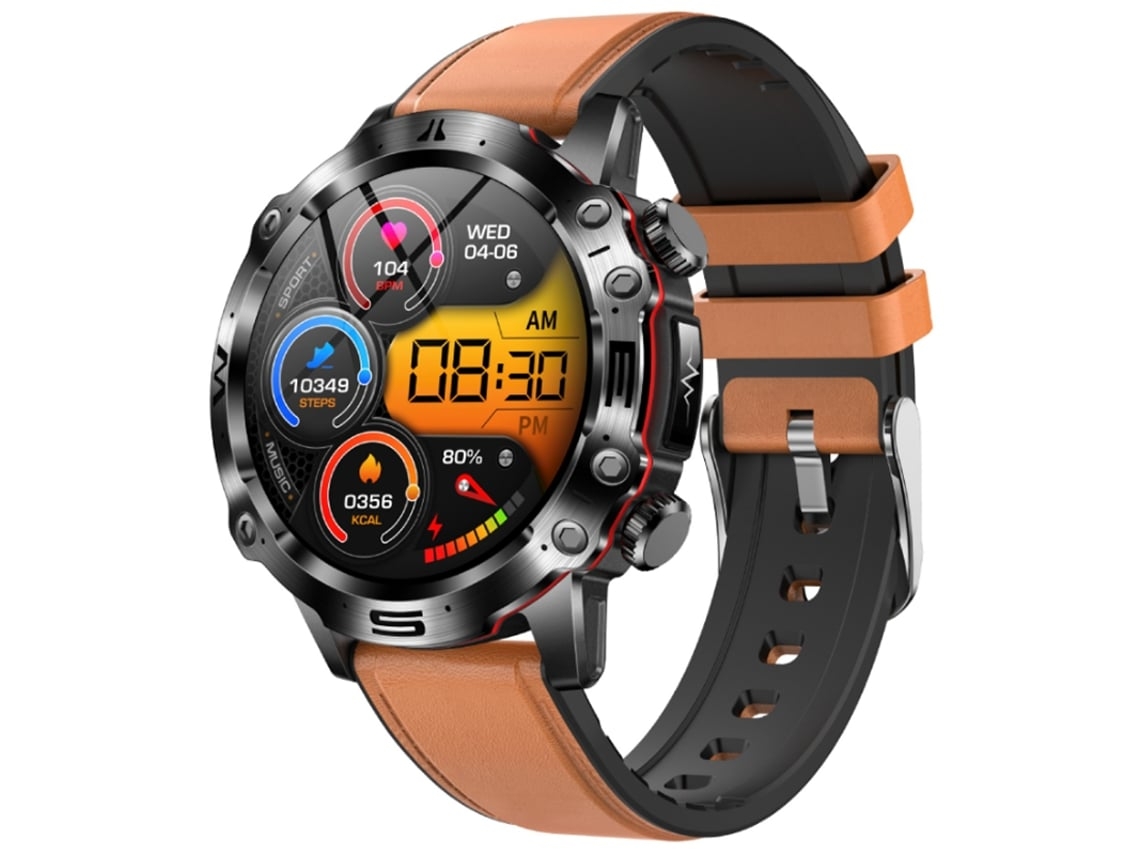 Smartwatch 1.43 ECG, Composição Sanguínea, Açúcar e IMC, Função de Gordura Corporal, Liga Shell Chamada, Bluetooth, SOS, Marrom, YUNZII