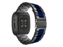 Bracelete Aço Ajustável para Fitbit by Google Versa 2 Preto e Azul