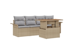 Conjunto 5 Conjunto De Móveis Para Exterior Vidaxl Bege Vime Pe (100 X 55 X 73 Cm)