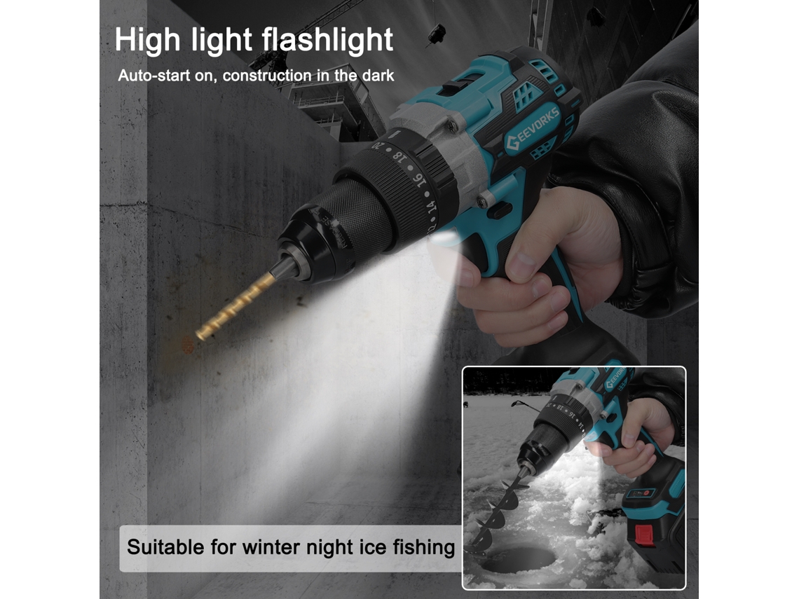 Furadeira De Impacto 21v 120nm, 20+1 Marchas De Torque, Ajuste De Rotação