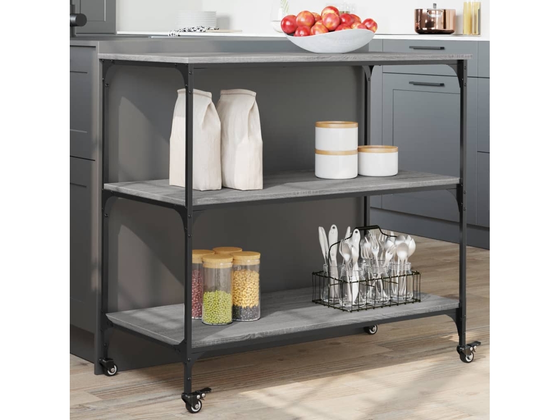 Vidaxl Carrinho Cozinha 102x50x95 Cm Derivados Madeira Cinza Sonoma