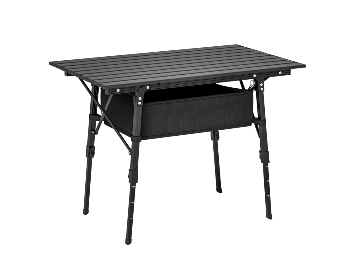 Mesa de camping ajustável com cesta de armazenamento dobrável alumínio Preto S/MARCA