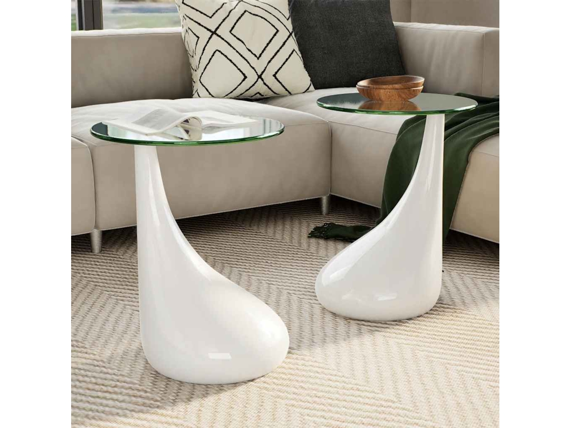 Vidaxl Mesas Centro 2 Pcs C/ Tampo Redondo De Vidro, Branco Brilhante