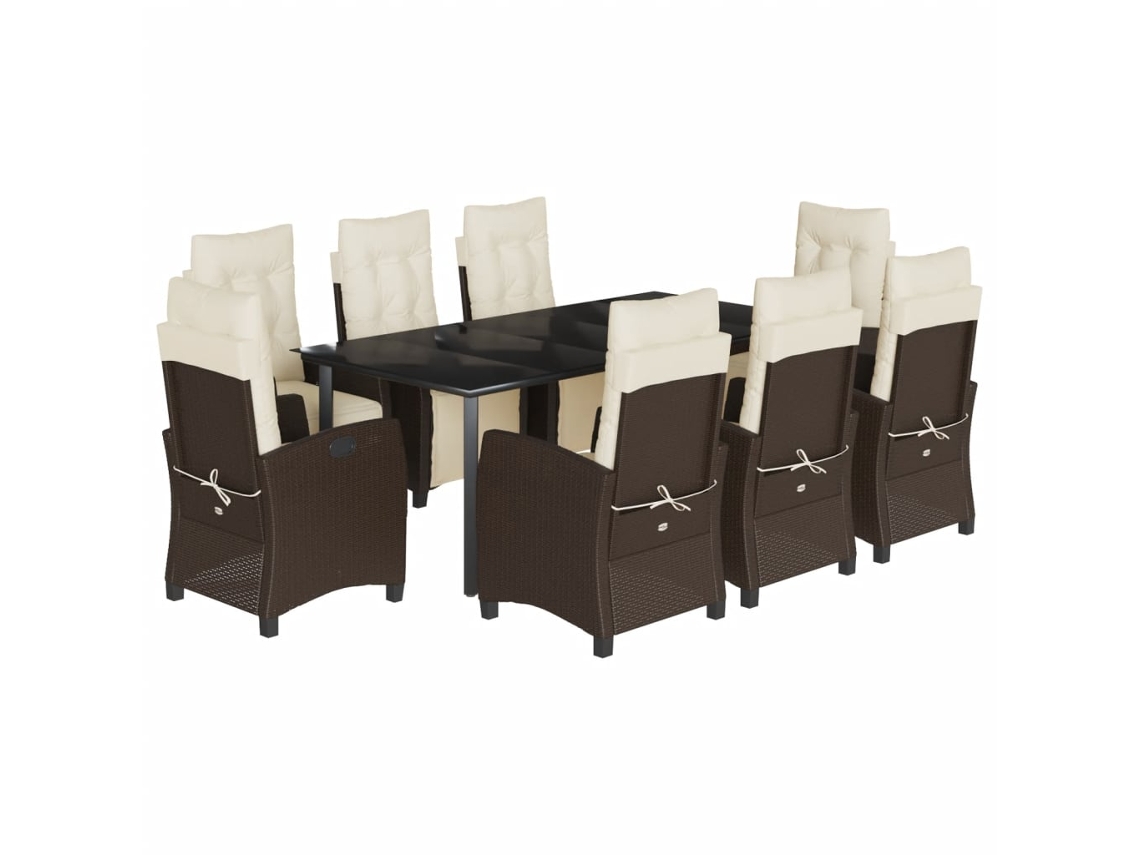 Conjunto de 9 Jantar para Jardim com Almofadões Vime Pe Castanho MAISON EXCLUSIVE