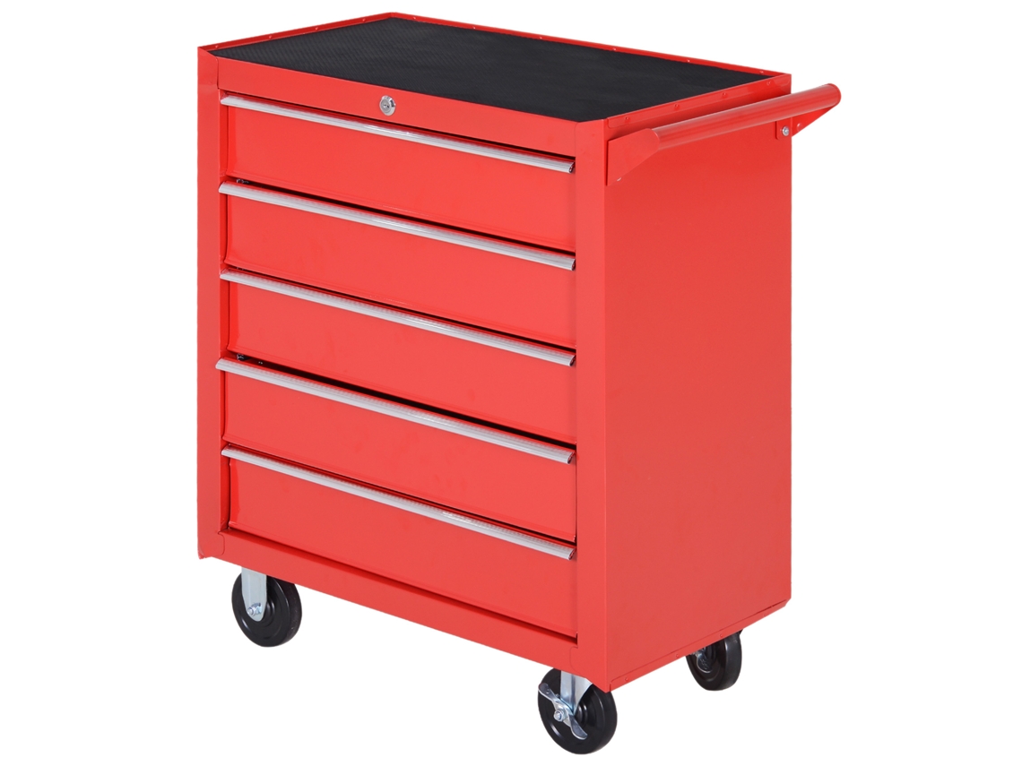 Carrinho Oficina Ferramentas 5 Gavetas Trancáveis, 2 Chaves (aço, Vermelho, 69x33x75 Cm) | S/MARCA