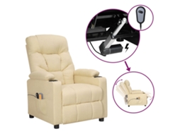 Vidaxl Poltrona Elevatória De Massagens Elétrica Tecido Creme