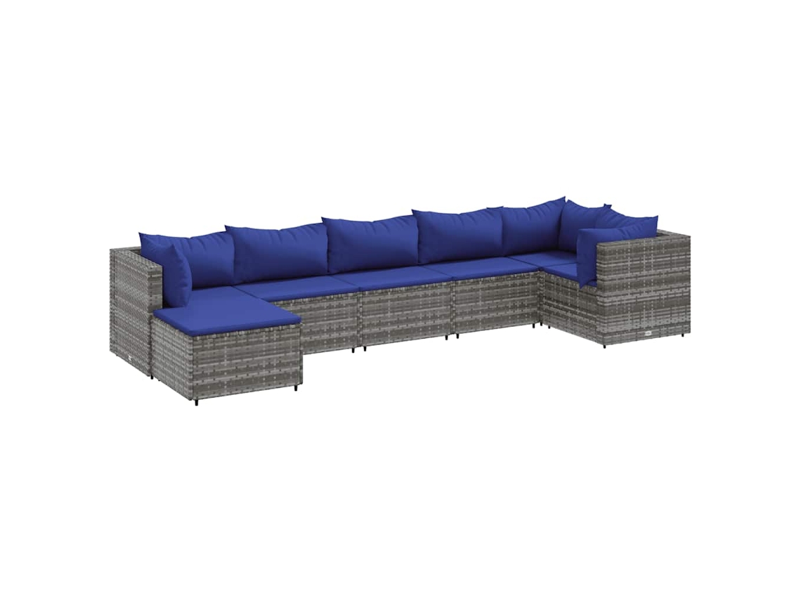 Maison Exclusive - 7 Pcs Conjunto Lounge De Jardim C/ Almofadões Vime Pe Cinzento