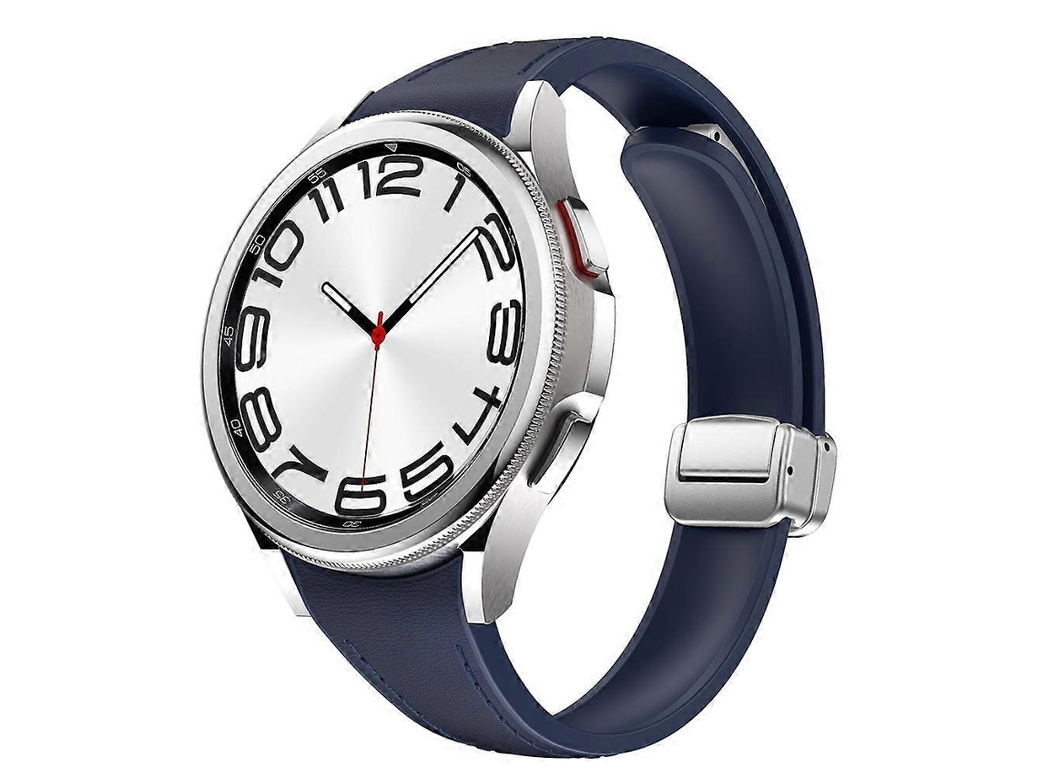 Pulseira Fina De Couro E Silicone Com Fivela Magnética Prateada Para Samsung Galaxy Watch 6