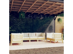 Vidaxl 7 Pcs Conjunto Lounge Jardim C/ Almofadões Creme Pinho Maciço