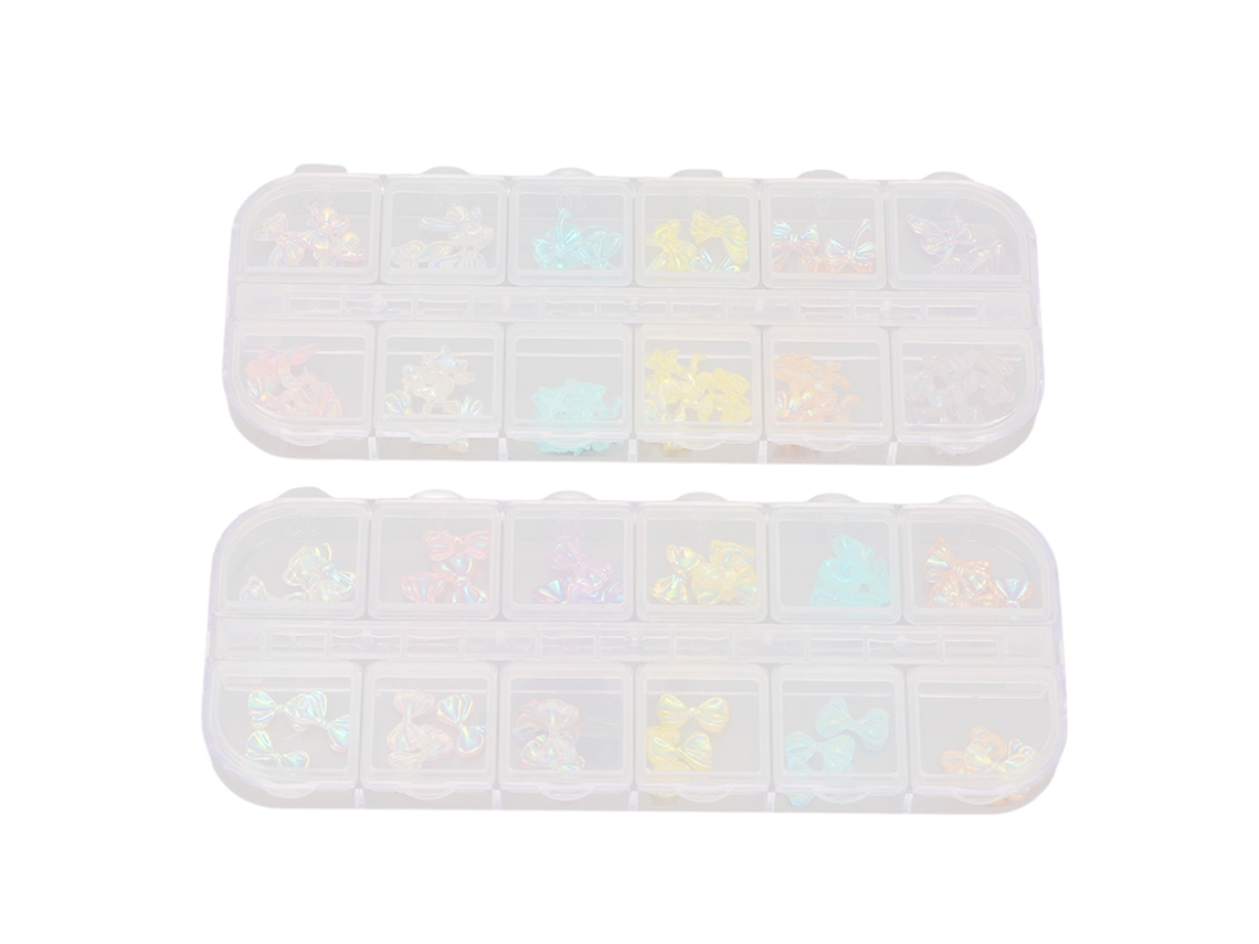 2 Caixas Adorno De Unha Arco Em Resina Com Glitter Colorido Cute Acessórios Manicure Portátil