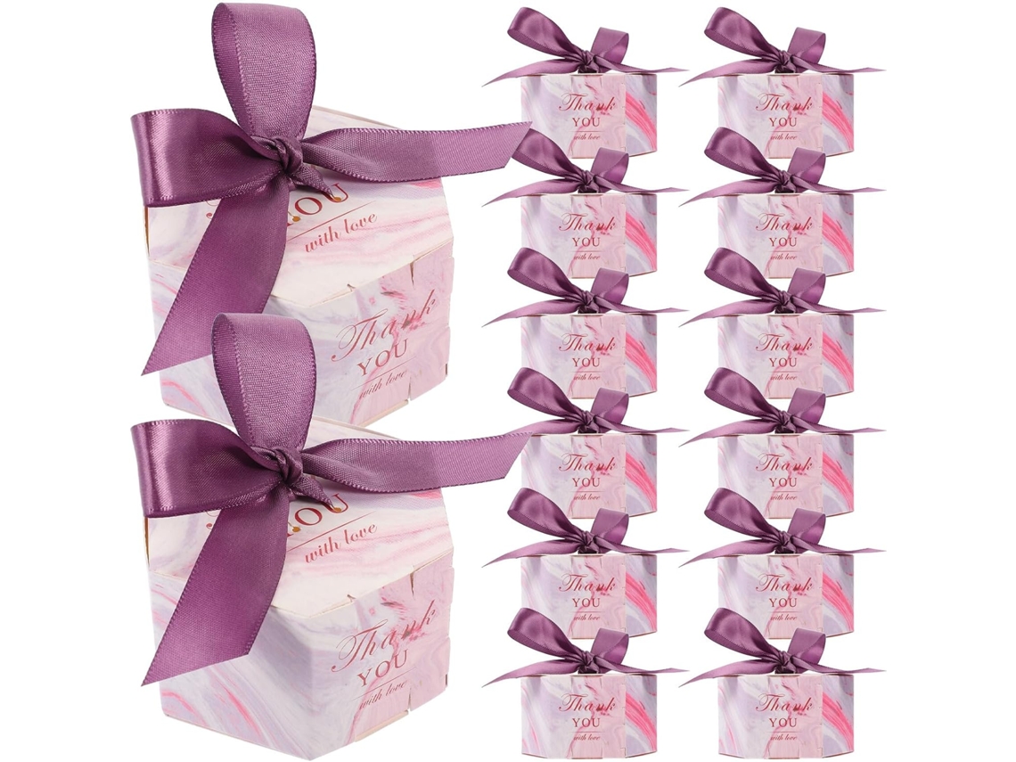 Caixas De Papel Hexagonais Multifuncionais Patkaw Para Doces, 20-unidades Rosa Com Fita, Ideais Para Presentes De