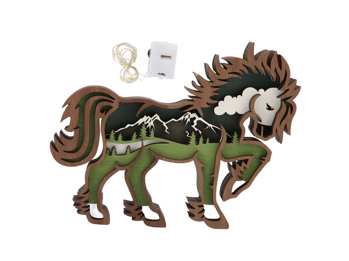 Ornamentos 3d De Cavalo De Madeira Com Luz Para Decoração