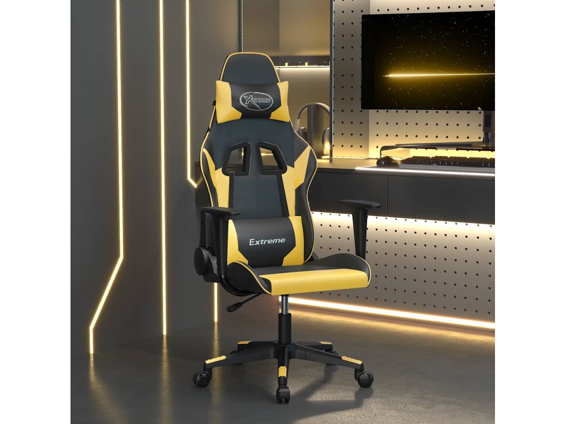 Vidaxl Cadeira Gaming Massagens Couro Artificial Preto E Dourado