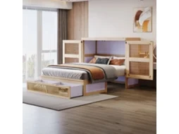 Cama Dobrável Parede 140x200 Mm Ripas Rattan Vertical Otimiza Espaço