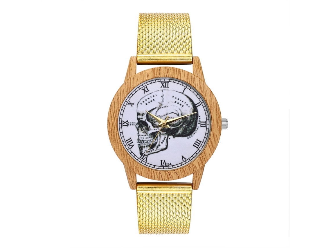 Relógio de quartzo unissex com pulseira de silicone e mostrador de caveira Zhoulianfa (dourado)