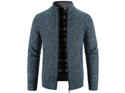 Cardigan De Poliéster Com Gola Alta, Manga Longa, Modelo Solto E Acolchoado - Tamanhos M A 4xl Azul Cinza