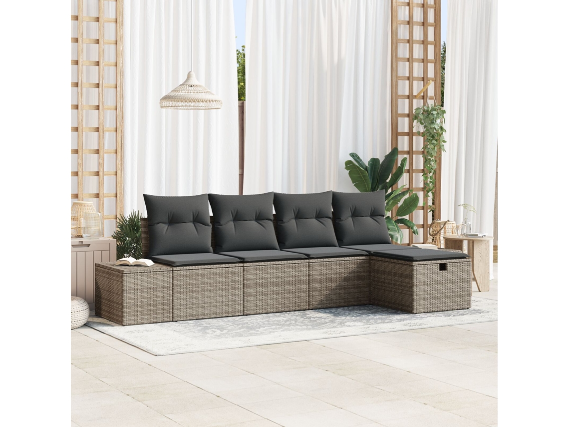 Conjunto De Sofá De Jardim Com Travesseiros Cinza Rattan Polietileno Wsd470406 Lovely Home
