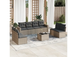 Vidaxl 9 Pcs Conjunto Sofás P/ Jardim Com Almofadões Vime Pe Cinzento