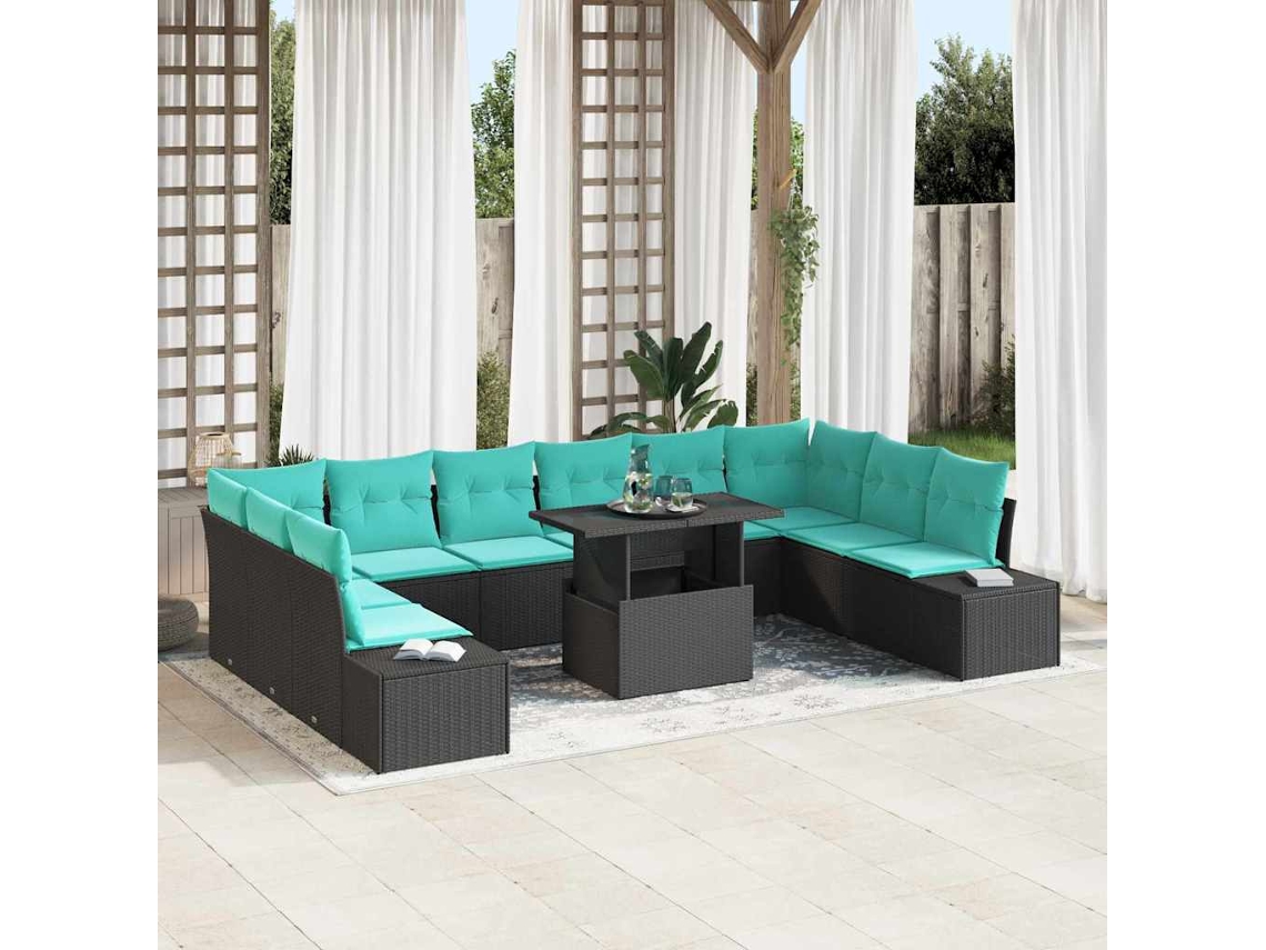 Vidaxl Conjunto De Sofá De Jardim 11 Unid. Preto Vime Pe