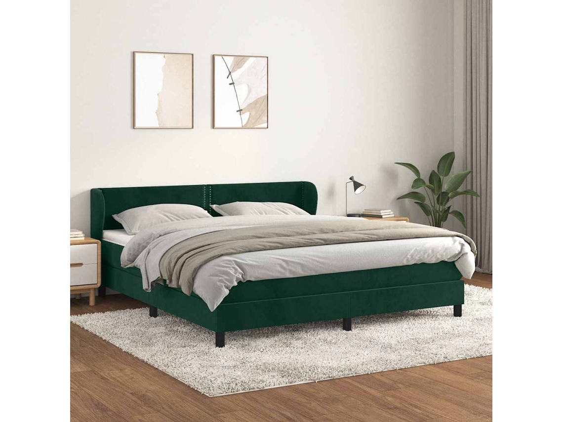 Vidaxl Cama Com Molas/colchão 180x200 Cm Veludo Verde-escuro