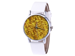 Reloj De Cuarzo Unisex Con Correa De Cuero Pu Dial Redondo Grande Casual (blanco)