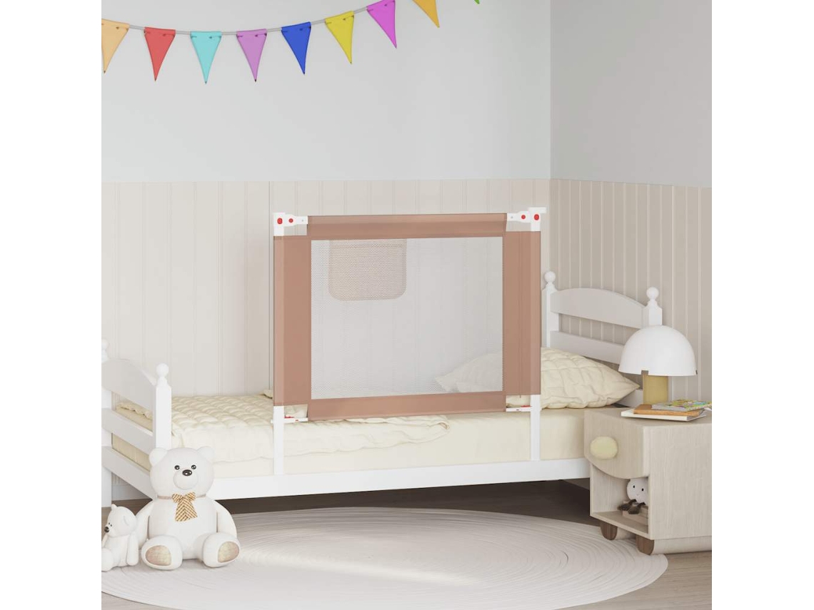 Vidaxl Barra Segur. P/ Cama Infantil Tecido 90x25 Cm Cinza-acastanhado