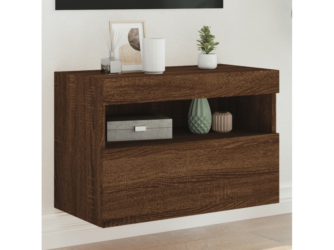 Vidaxl Móvel Parede P/ Tv C/ Luzes Led 60x30x40 Cm Carvalho Castanho